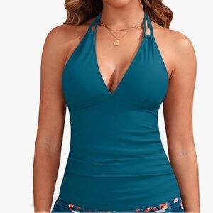 236 NWT Yonique Women's Halter V Neck Tummy Control Tankini Top - Size: Small